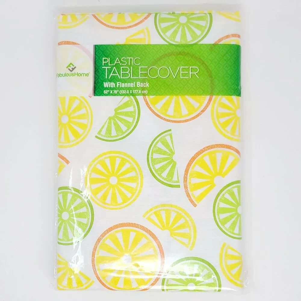 Vintage Citrus Lemon Lime Orange Vinyl‎ Flannel Back Tablecloth 52x70 NEW NOS